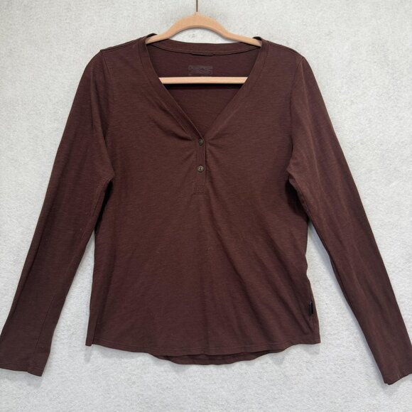 Patagonia Shirt Womens Medium Brown Long Sleeve Henley V Neck Button Casual - Picture 1 of 6